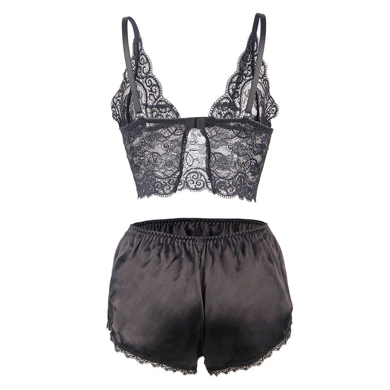 SUBBLIME - 953928 CAMISÓN DE SEDA Y ENCAJE + BRAGUITA NEGRA L/XL