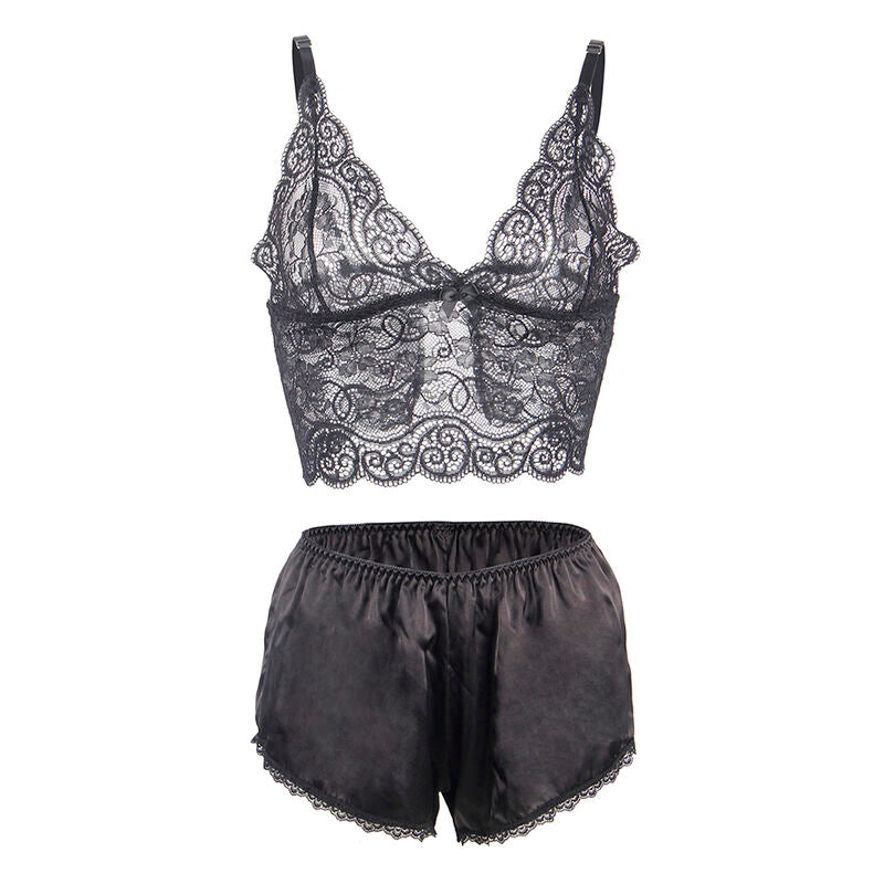 SUBBLIME - 953928 CAMISÓN DE SEDA Y ENCAJE + BRAGUITA NEGRA L/XL