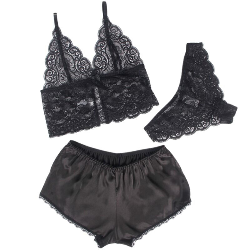 SUBBLIME - 953928 CAMISÓN DE SEDA Y ENCAJE + BRAGUITA NEGRA L/XL