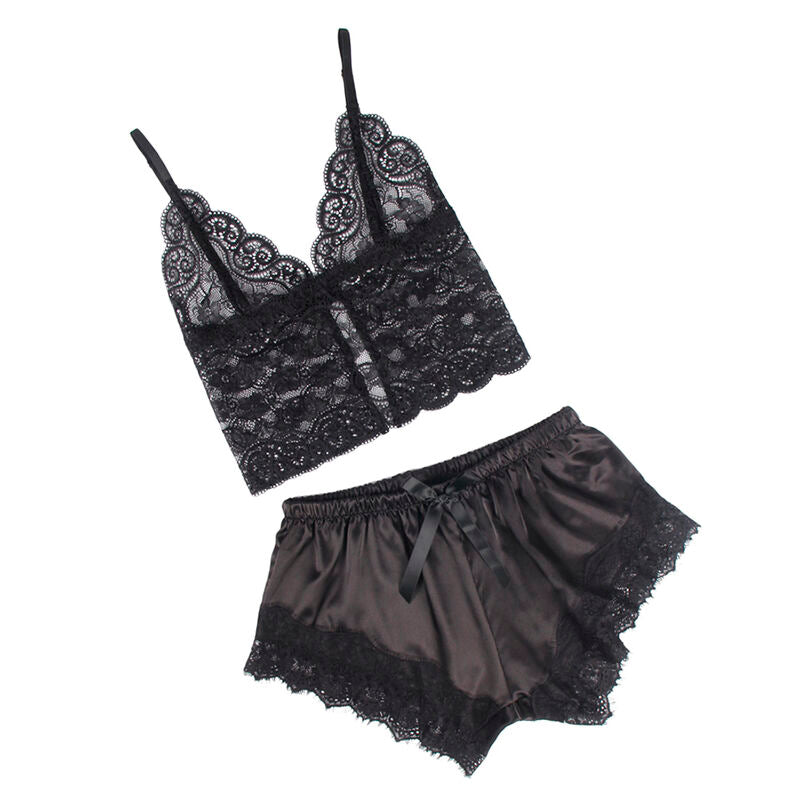 SUBBLIME - 953935 CAMISÓN CASUAL DE SEDA + PANTALÓN DE ENCAJE NEGRO S/M