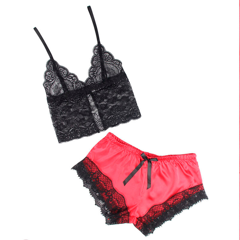 SUBBLIME - 953966 CAMISÓN CASUAL DE SEDA + PANTALÓN DE ENCAJE NEGRO/ROJO L/XL