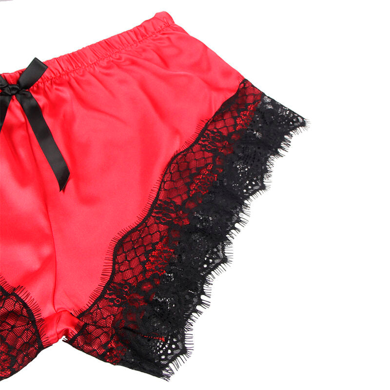 SUBBLIME - 953966 CAMISÓN CASUAL DE SEDA + PANTALÓN DE ENCAJE NEGRO/ROJO L/XL