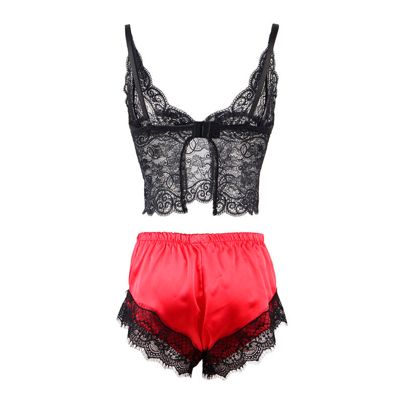 SUBBLIME - 953966 CAMISÓN CASUAL DE SEDA + PANTALÓN DE ENCAJE NEGRO/ROJO L/XL