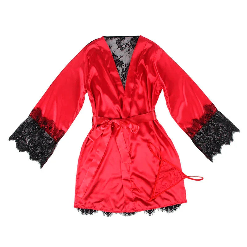 Subblime – 954017 Caraco Dos Transparent en Dentelle + String Rouge / Noir S / M