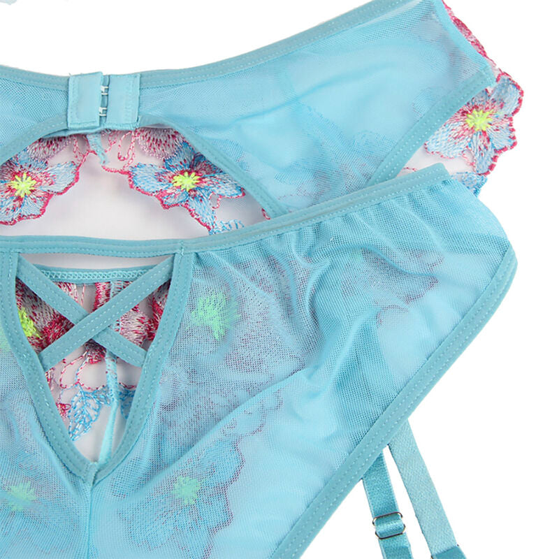 SUBBLIME - 954116 SUJETADOR + BRAGUITA CON LIGUERO ESTAMPADO FLORAL AZUL L/XL