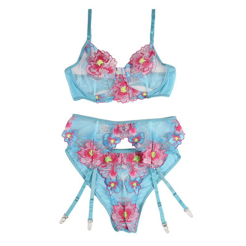 SUBBLIME - 954116 SUJETADOR + BRAGUITA CON LIGUERO ESTAMPADO FLORAL AZUL L/XL