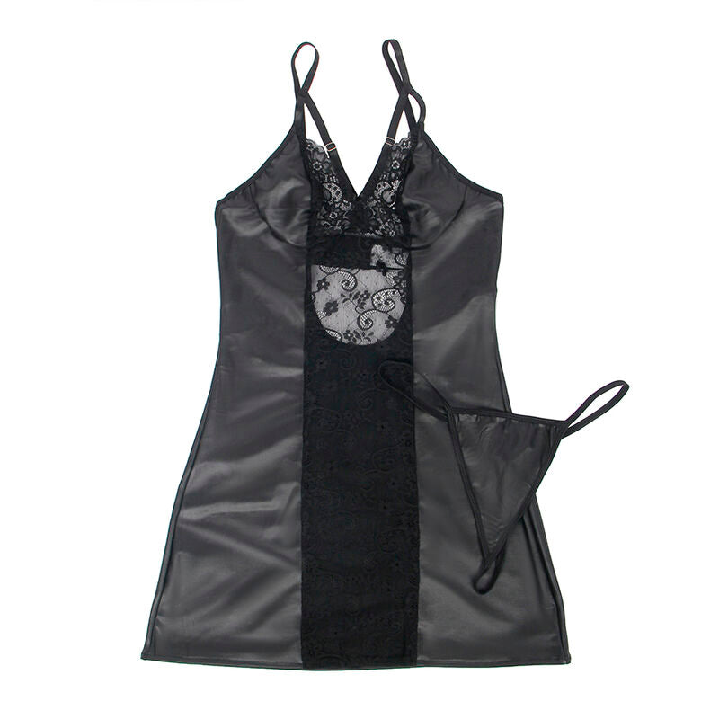 SUBBLIME - 954178 VESTIDO + TANGA DE CUERO NEGRO L/XL