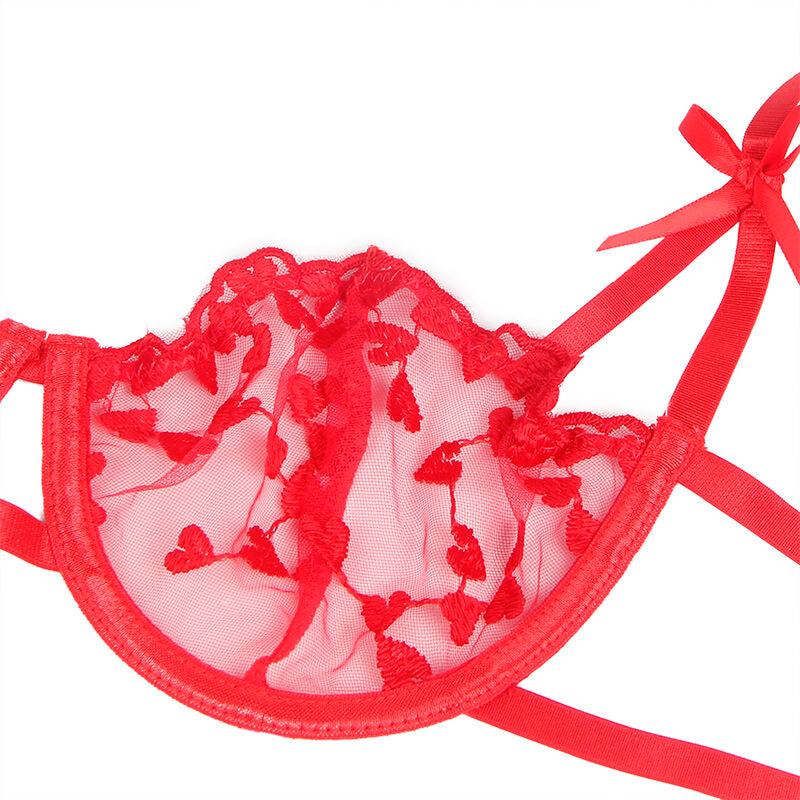 SUBBLIME - 954321 SUJETADOR + TANGA + LIGUERO ESTAMPADO CORAZONES ROJOS S/M