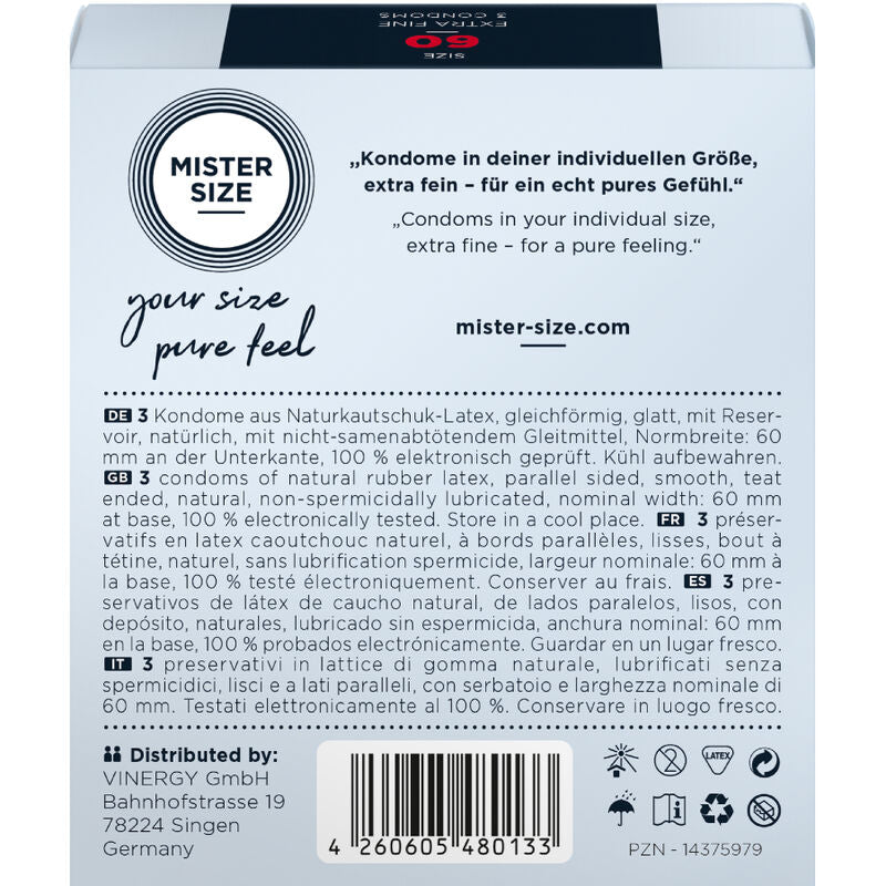 MISTER SIZE - XL SIZE CONDOM 60 MM (3 UNITS)