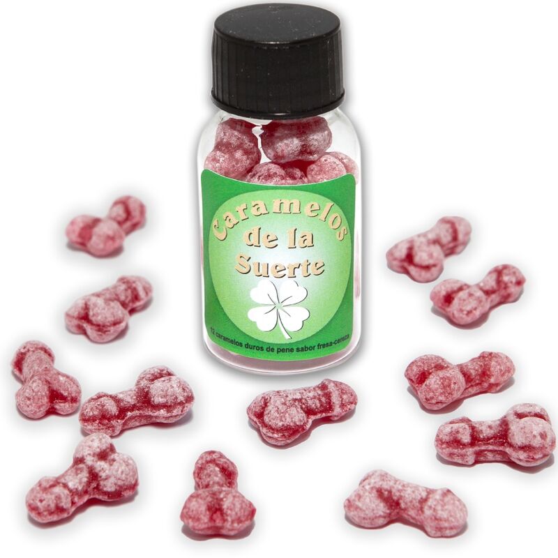 DIABLO PICANTE - 12 CARAMELOS DE LA SUERTE CON FORMA DE PENE DE FRESA/CEREZA