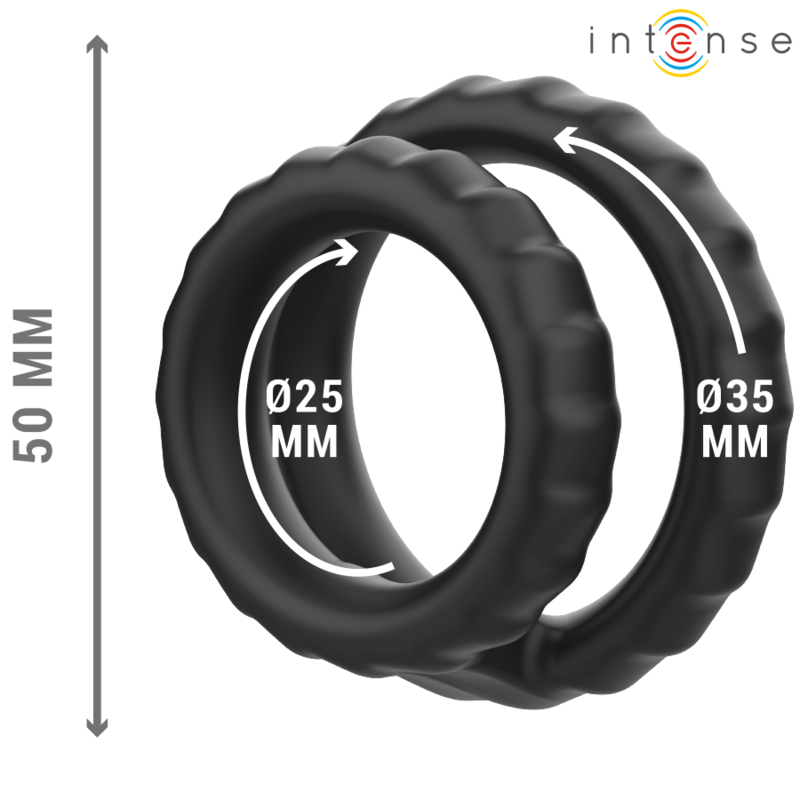 INTENSE - DEWEY DOUBLE BLACK SILICONE COCK RING MODEL 2