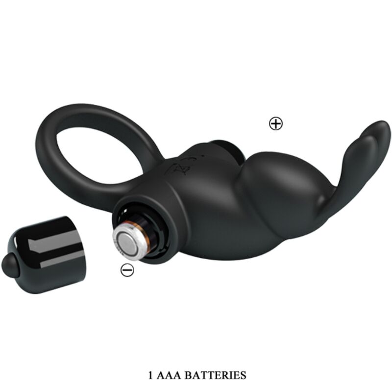 PRETTY LOVE - ANILLO VIBRADOR + ESTIMULADOR DE CLÍTORIS CONEJO 10 VIBRACIONES NEGRO