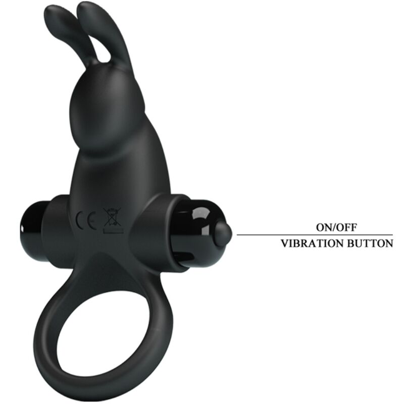 PRETTY LOVE - ANILLO VIBRADOR + ESTIMULADOR DE CLÍTORIS CONEJO 10 VIBRACIONES NEGRO