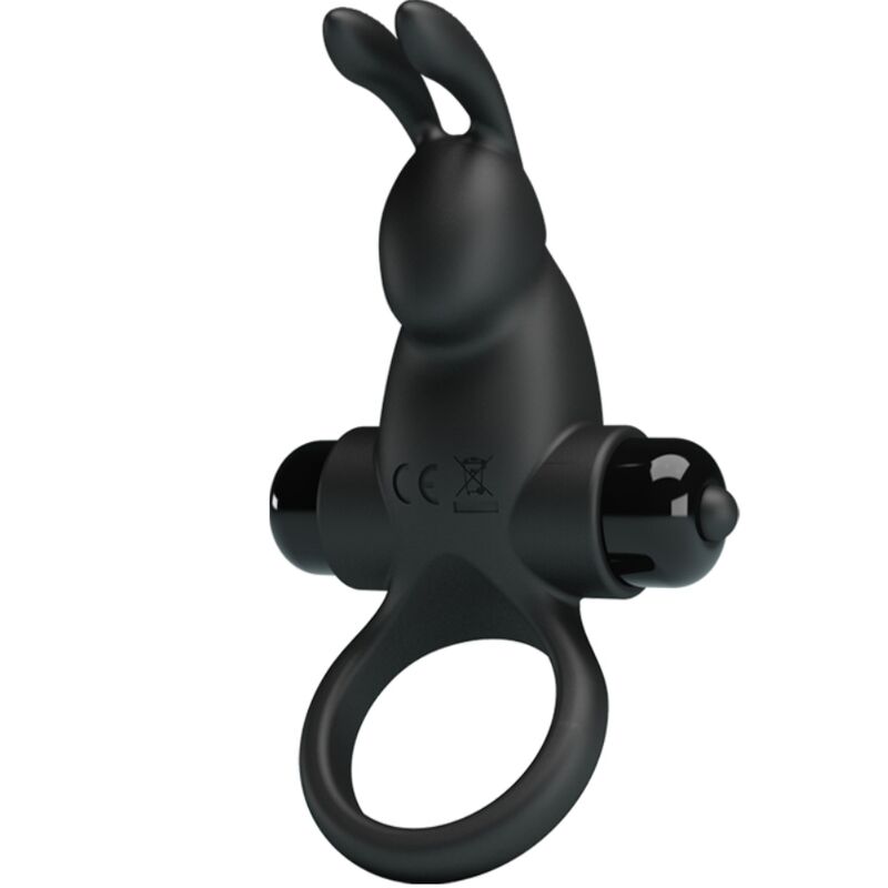 PRETTY LOVE - ANILLO VIBRADOR + ESTIMULADOR DE CLÍTORIS CONEJO 10 VIBRACIONES NEGRO