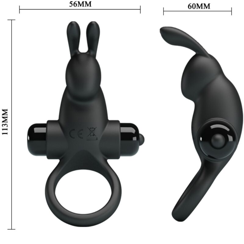 PRETTY LOVE - ANILLO VIBRADOR + ESTIMULADOR DE CLÍTORIS CONEJO 10 VIBRACIONES NEGRO