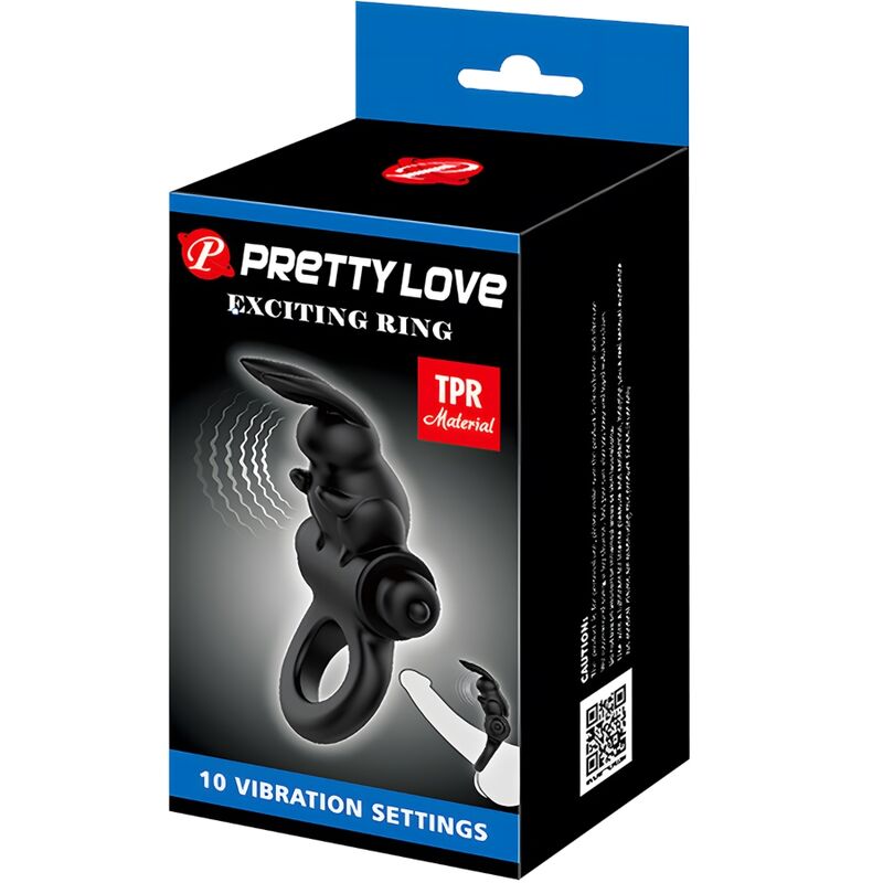 PRETTY LOVE - EMOCIONANTE ANILLO VIBRADOR CONEJO 10 VIBRACIONES NEGRO