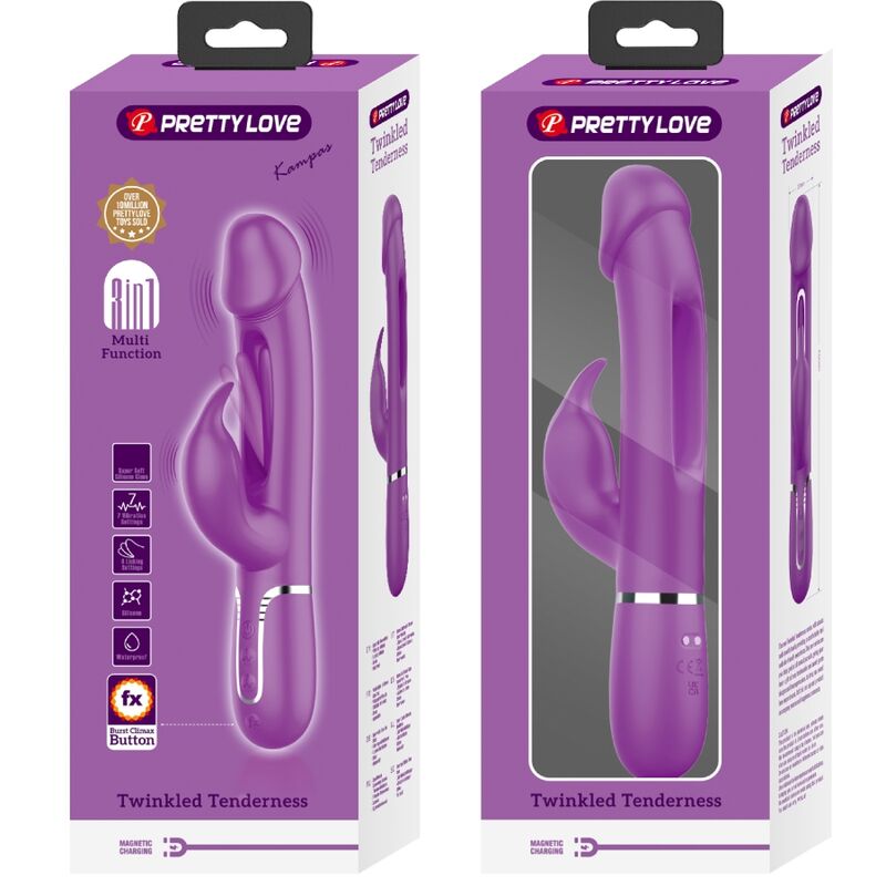 PRETTY LOVE - KAMPAS VIBRATEUR LAPIN MULTIFONCTION 3 IN 1 VIOLET