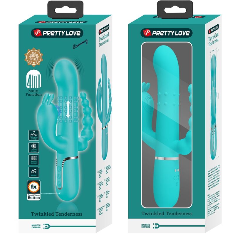 PRETTY LOVE - CAMMY 4 IN 1 VIBRATEUR MULTIFONCTION TRIPPLE RABBIT BLEU