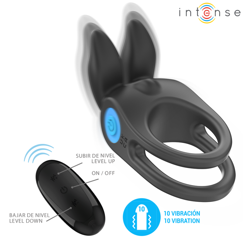 INTENSE - SAM ANILLO VIBRADOR DOBLE PARA EL PENE 10 VIBRACIONES NEGRO