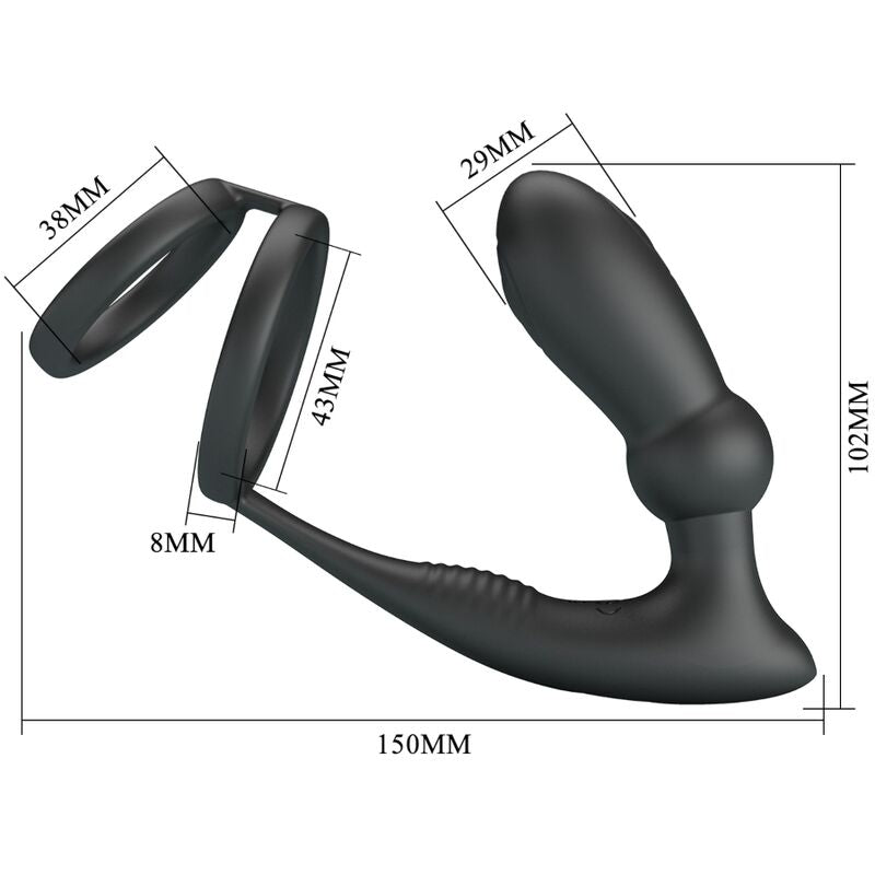 PRETTY LOVE - EMONI ANILLO PARA EL PENE + PLUG ANAL 12 VIBRACIONES NEGRO