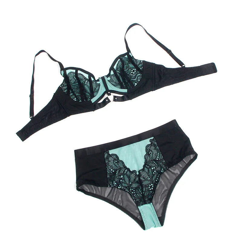 Subblime – 955557 Ensemble Soutien Gorge en Cuir Verni Vert avec Fermeture Éclair S / M