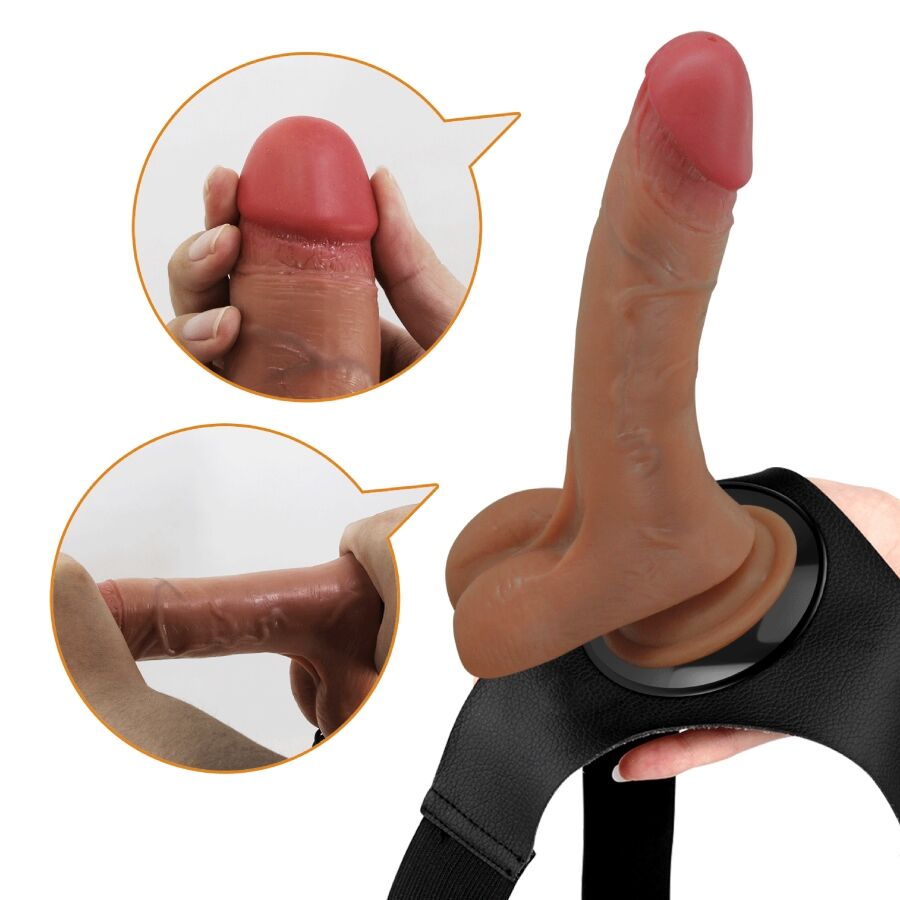 PRETTY LOVE - SLIP HARNAIS UNIVERSEL AVEC GODE VIBRANT ET SQUIRTING 15.5 CM MULATO