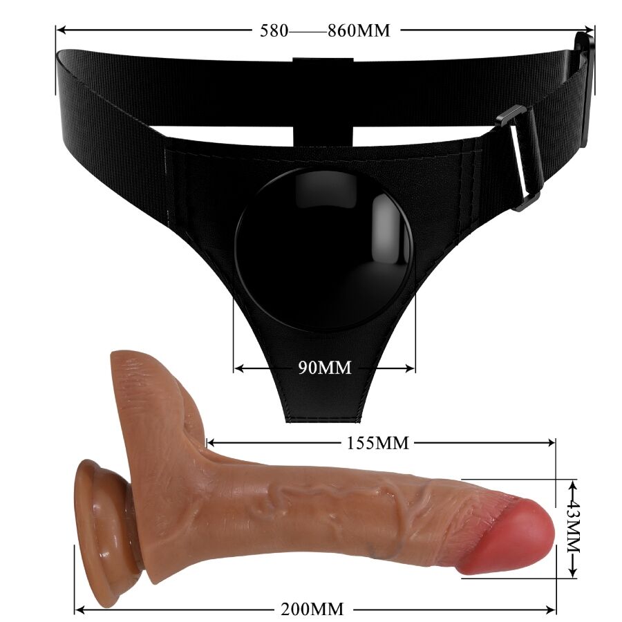 PRETTY LOVE - SLIP HARNAIS UNIVERSEL AVEC GODE VIBRANT ET SQUIRTING 15.5 CM MULATO