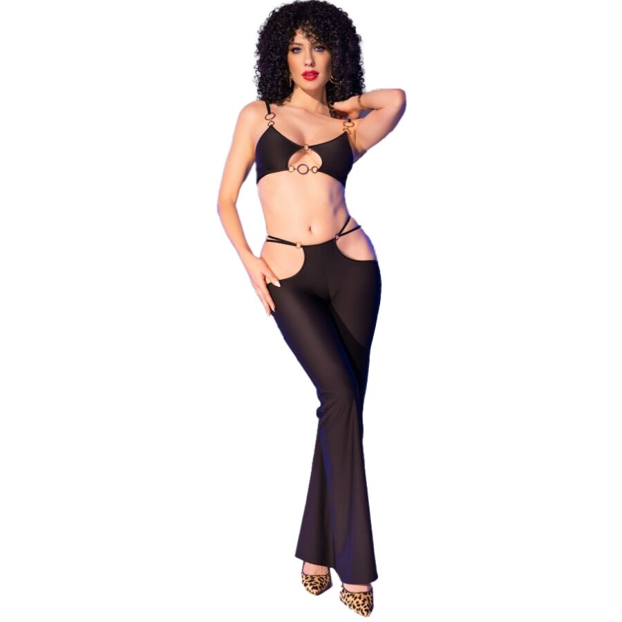 CHILIROSE - CR 4851 SET TOP NEGRO Y LEGGINS WITH COMPLEMENTOS GOLD