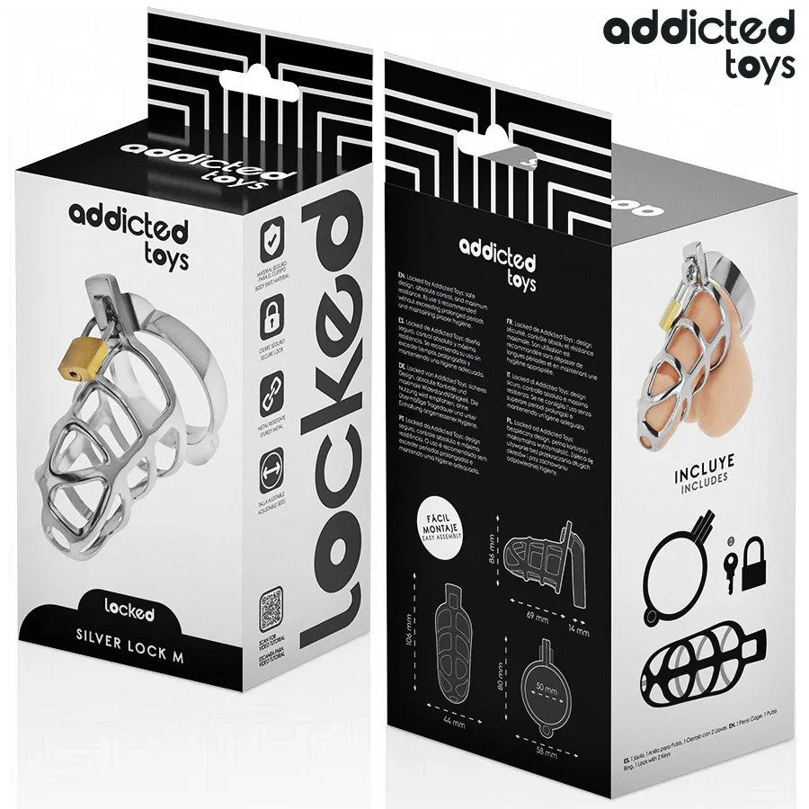 Addicted Toys Locked – Cage à Pénis en Métal avec Verrou Argent Taille M