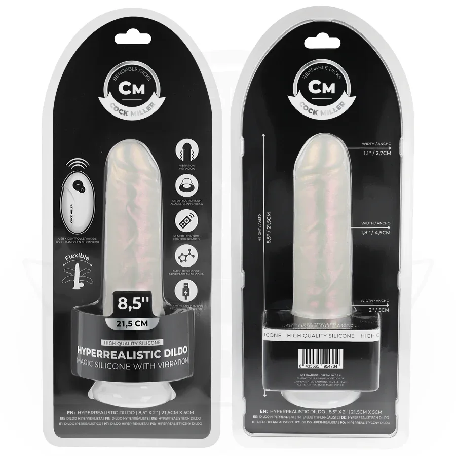 Cock Miller – Gode avec Ventouse, Lumières et Vibrations avec Télécommande Blanc 21,5 cm
