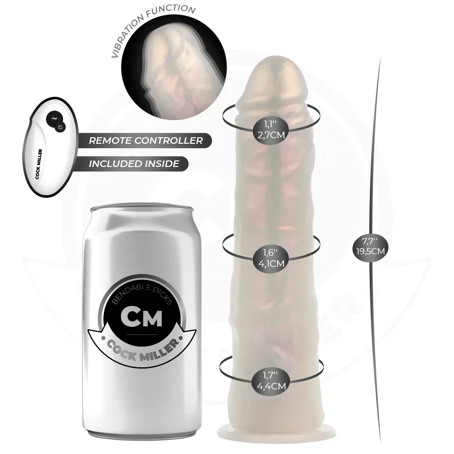 Cock Miller – Gode avec Ventouse, Lumières et Vibrations avec Télécommande Blanc 19,5 cm