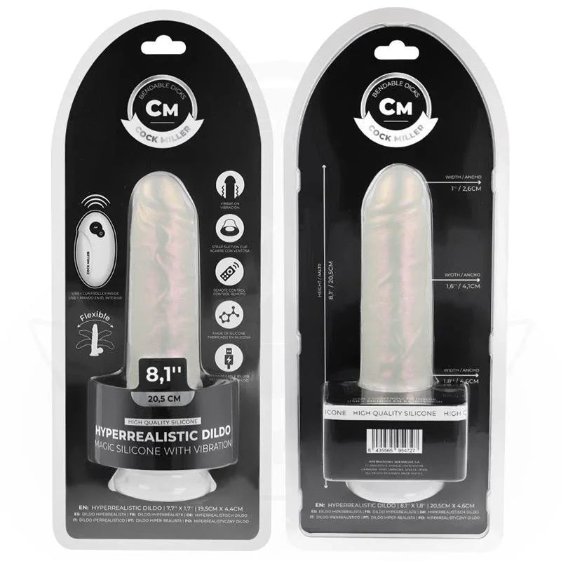 Cock Miller – Gode avec Ventouse, Lumières et Vibrations avec Télécommande Blanc 20,5 cm