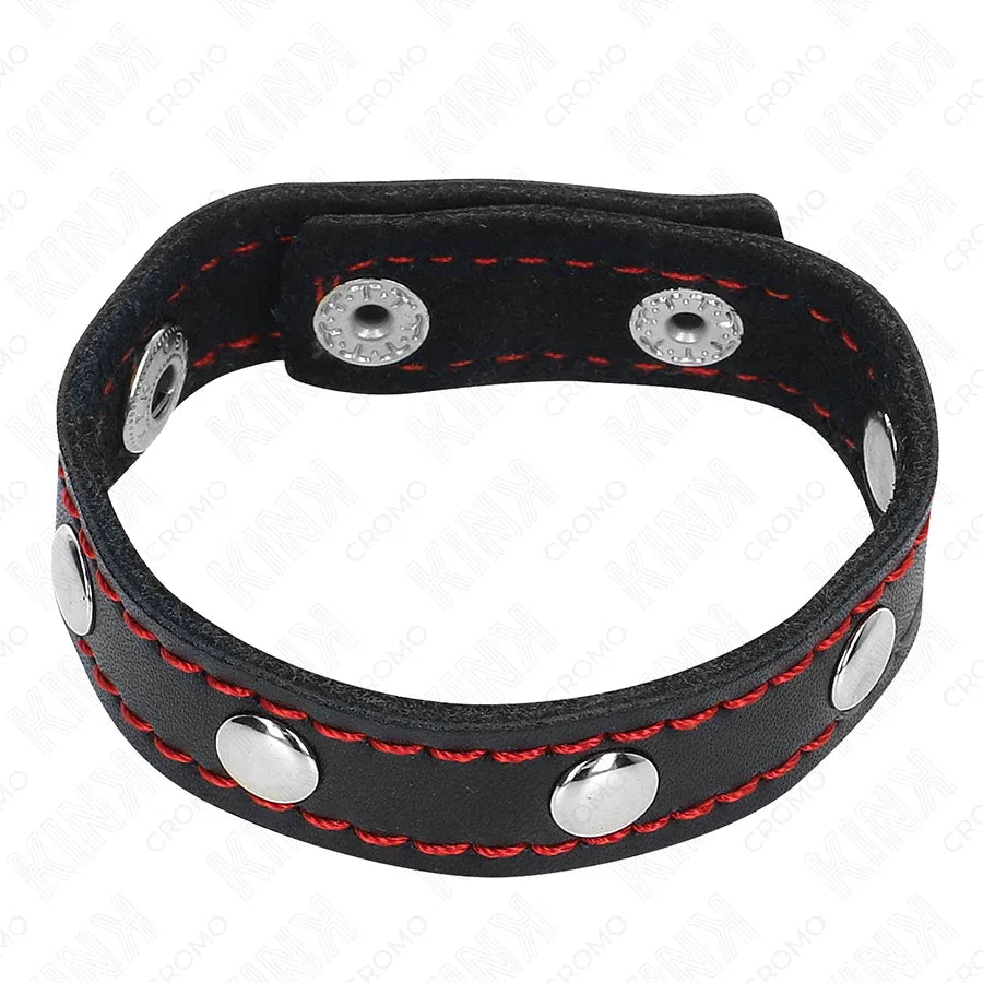 Kink Anneau Pénis en Cuir avec Fermeture à Pression Doublure Rouge 21 X 1,5 cm