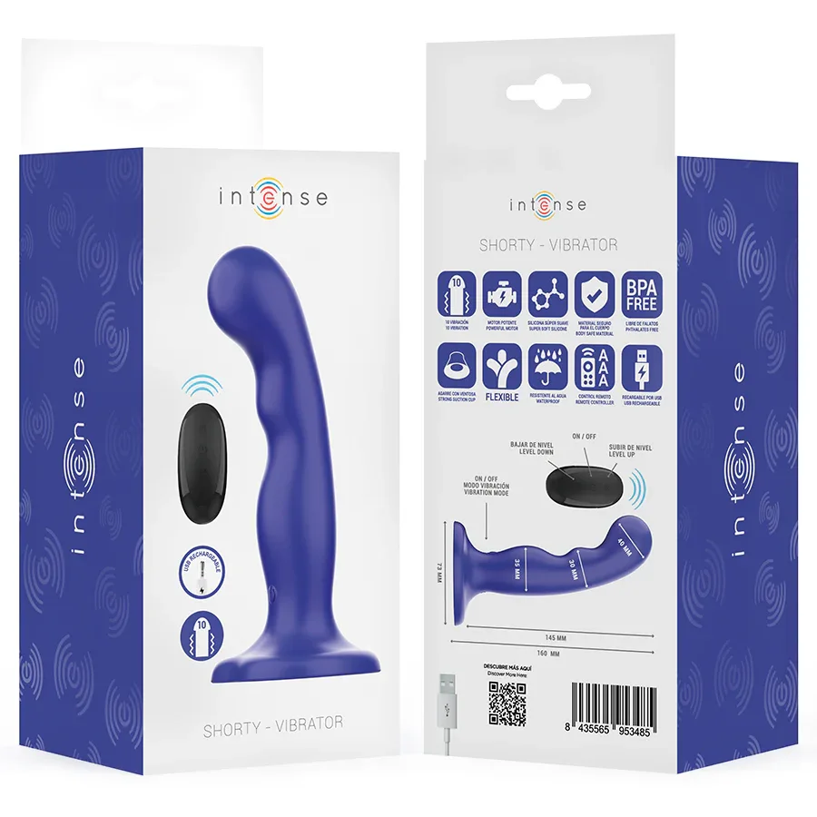 Intense Shorty Vibrateur avec Ventouse Télécommande Bleue