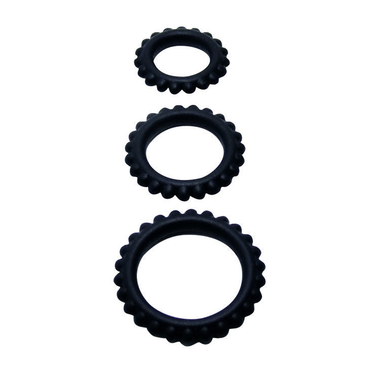BAILE - TITAN SET 3 ANILLOS PARA EL PENE NEGRO 2.8 + 2.4 + 1.9 CM