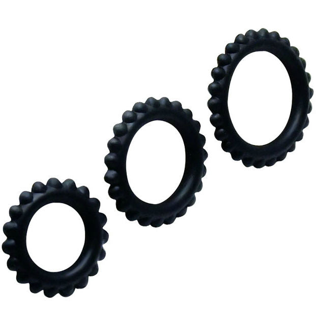 BAILE - TITAN SET 3 ANILLOS PARA EL PENE NEGRO 2.8 + 2.4 + 1.9 CM