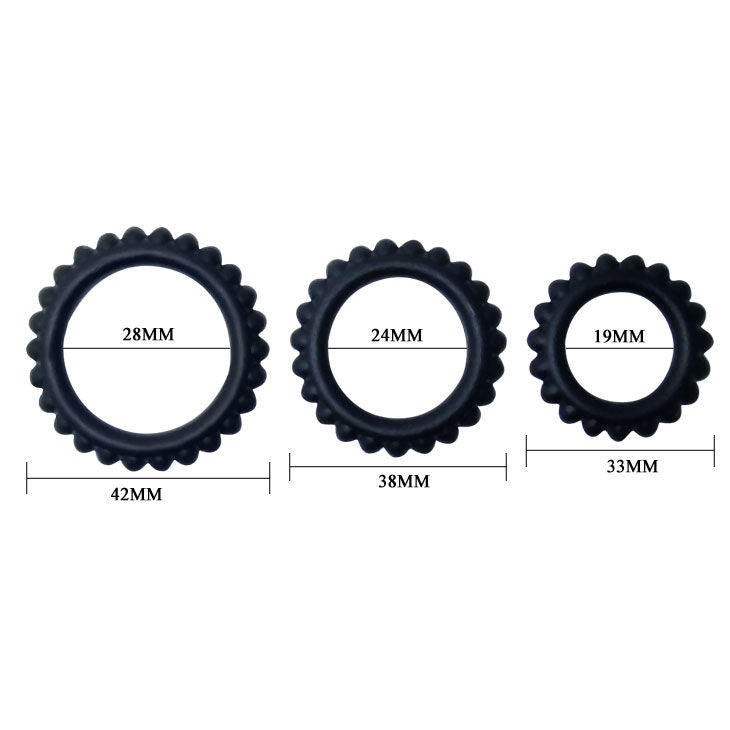 BAILE - TITAN SET 3 ANILLOS PARA EL PENE NEGRO 2.8 + 2.4 + 1.9 CM