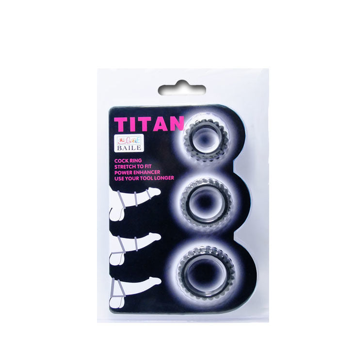 BAILE - TITAN SET 3 ANILLOS PARA EL PENE NEGRO 2.8 + 2.4 + 1.9 CM