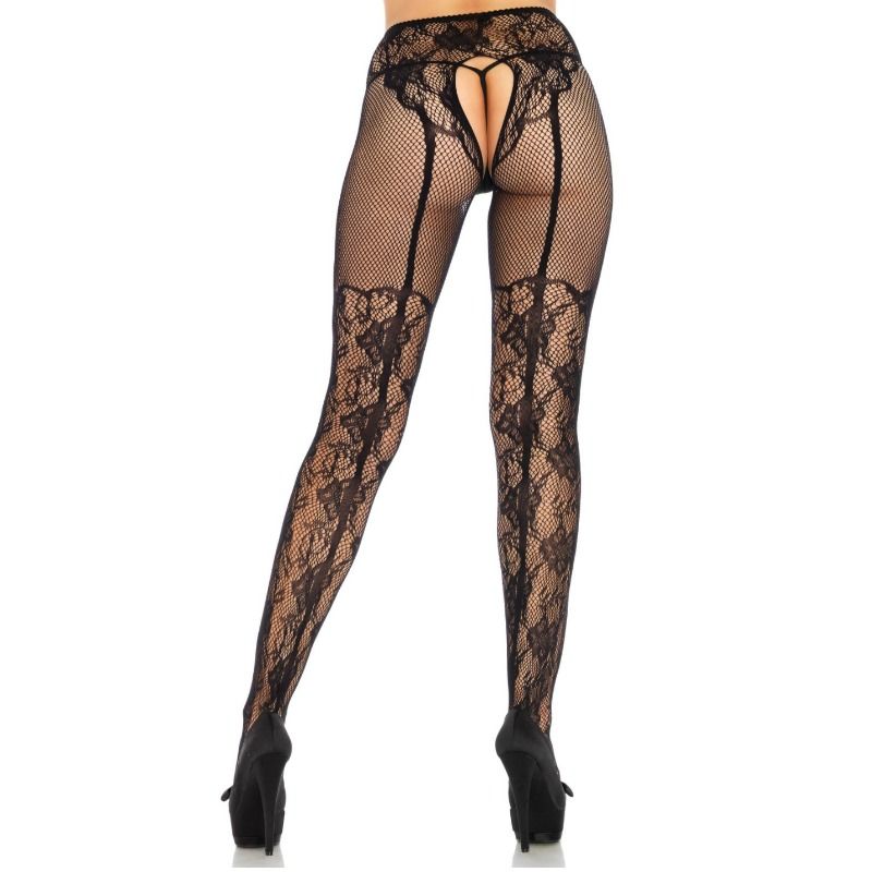 LEG AVENUE - MEDIAS DE DISEÑO FLORAL CON ESPALDA DEScubierta, TALLA ÚNICA