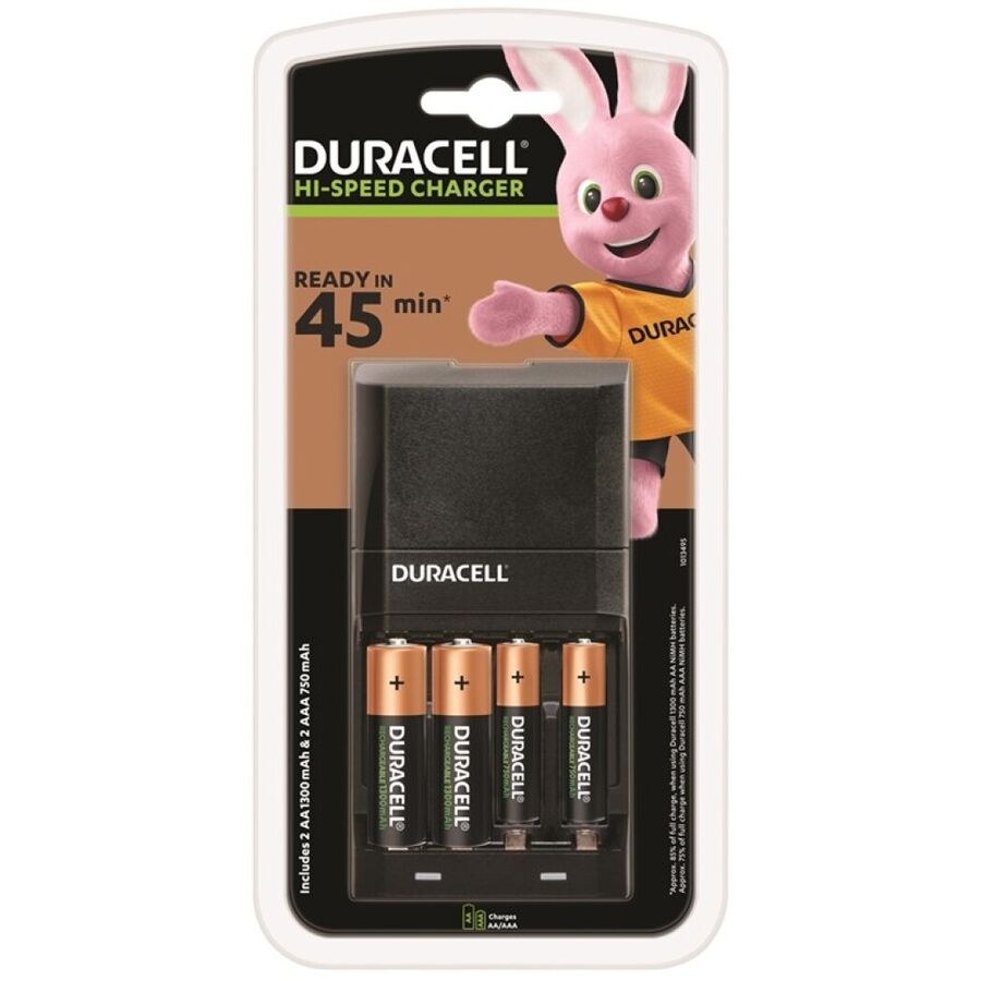 DURACELL - CARGADOR DE 45 MINUTOS + 2 pilas AA de 1700 mAh + 2 pilas AAA de 750 mAh