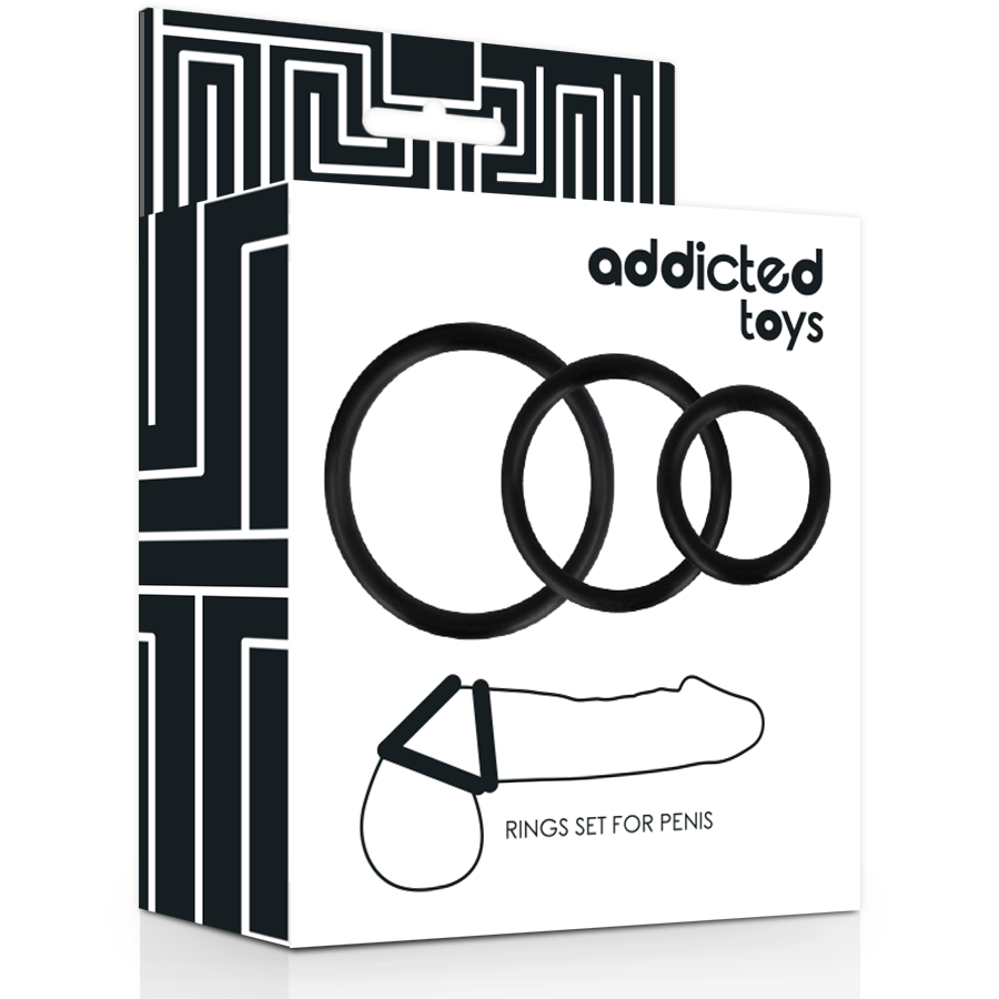 JUGUETES ADICTO - SET DE ANILLOS PARA EL PENE NEGROS