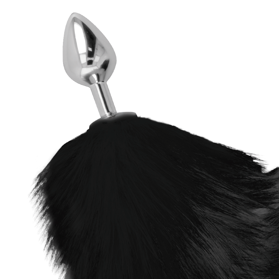 DARKNESS - PLUG ANAL PLATEADO DE 8 CM CON COLA NEGRA