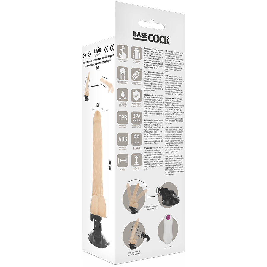 BASECOCK - VIBRADOR REALISTA CONTROL REMOTO NEGRO 19 CM -O- 4 CM