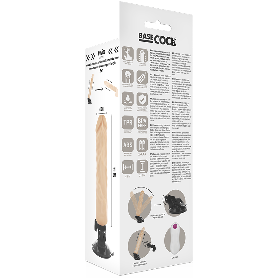 BASECOCK - VIBRATEUR RÉALISTE TÉLÉCOMMANDE NOIR 21 CM -O- 4 CM