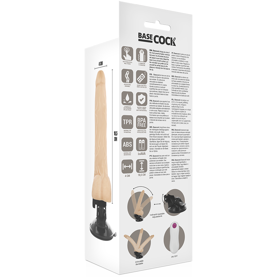 BASECOCK - TÉLÉLÉCOMMANDE NATUREL ARTICULABLE VIBRATEUR 18.5 CM -O- 4 CM