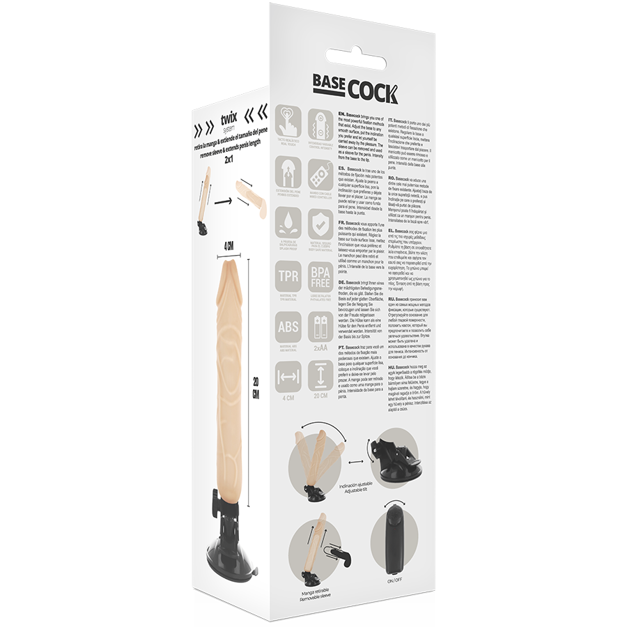 BASECOCK - VIBRATEUR RÉALISTE TÉLÉCOMMANDE NOIR 20 CM -O- 4 CM