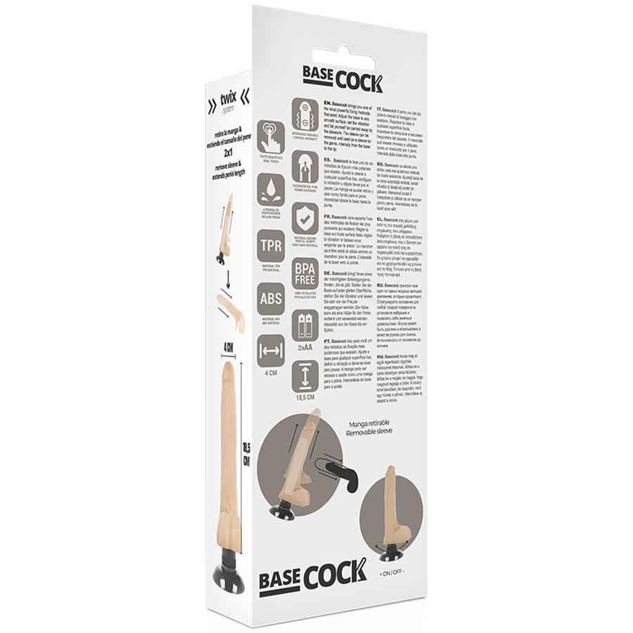 BASECOCK - VIBRATEUR RÉALISTE 2-1 NOIR 18.5 CM -O- 4 CM