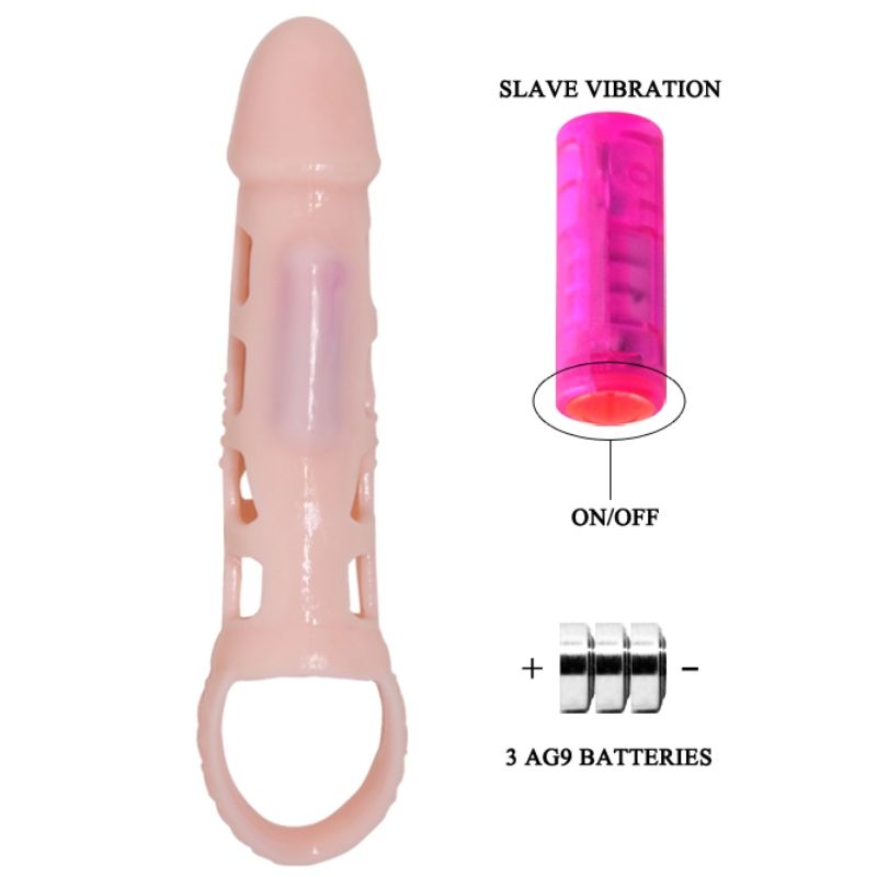 DANCE - COUVERTURE DEXTENSION DE PÉNIS AVEC VIBRATION ET SANGLE NATURELLE 13.5 CM