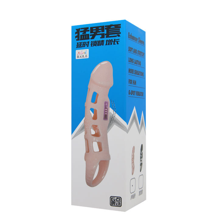DANCE - COUVERTURE DEXTENSION DE PÉNIS AVEC VIBRATION ET SANGLE NATURELLE 13.5 CM