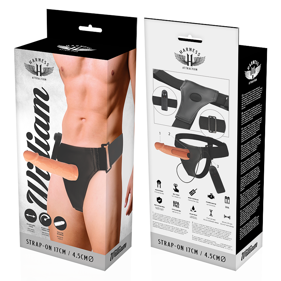 ARNÉS ATRACCIÓN - RIENDAS HUECAS WILLIAN CON VIBRADOR 17 CM -O- 4,5 CM